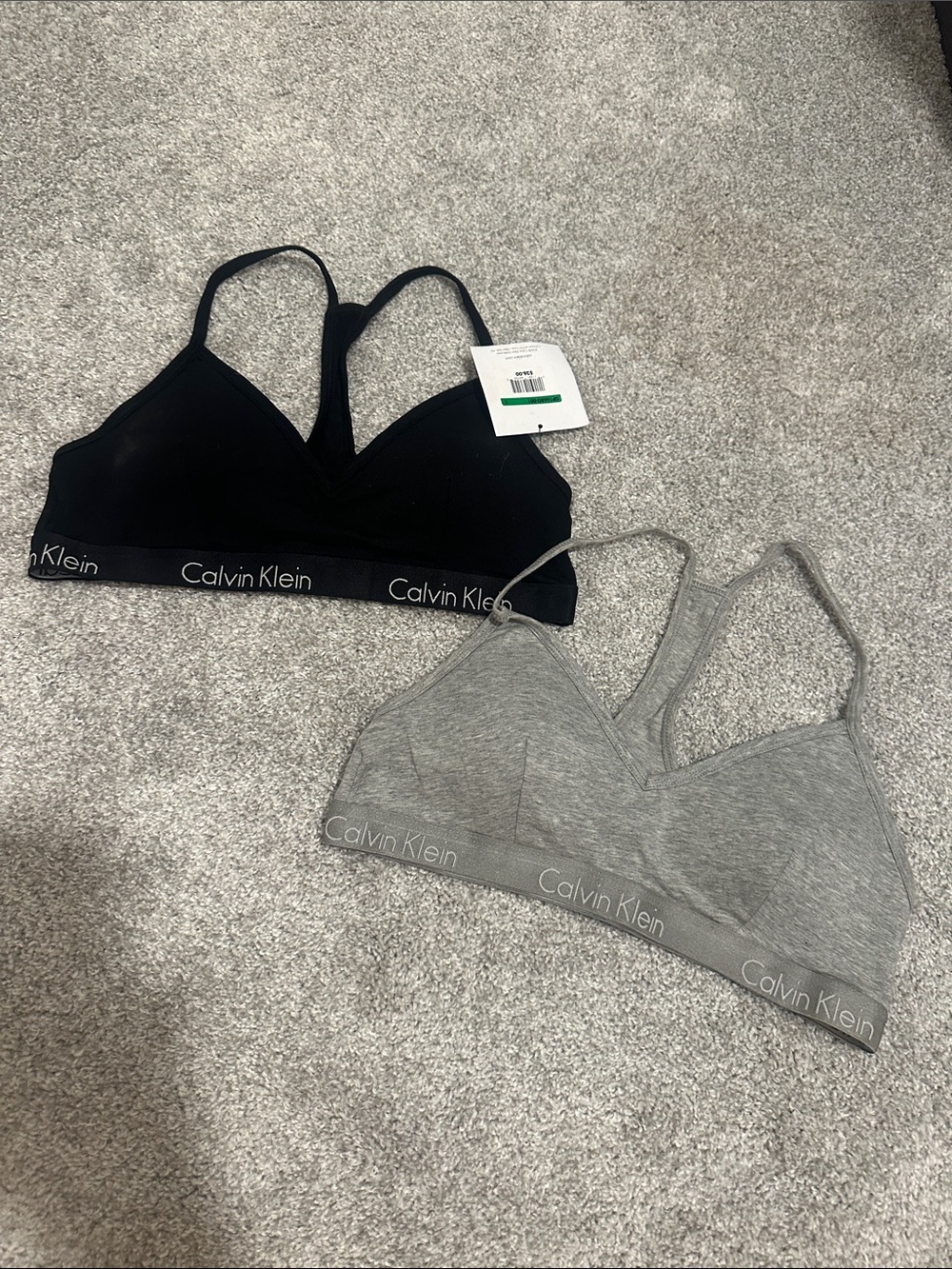 Calvin Klein Black & Heather Gray Cotton Bralette Duo